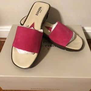 Meucci Pink Square Toe Slip On Slide Sandal